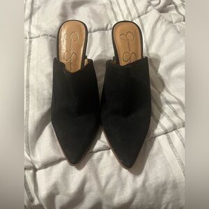 JS suede wedge mules